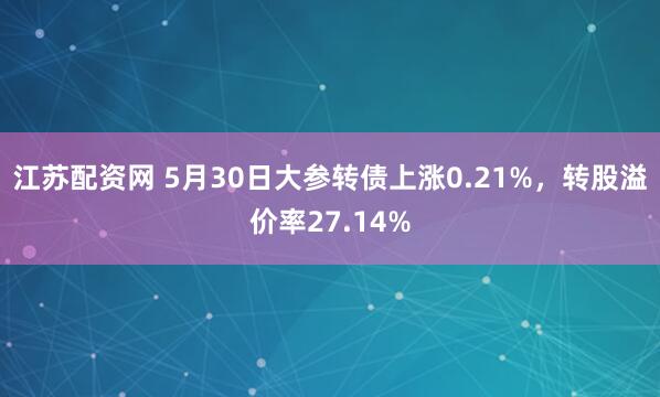 江苏配资网 5月30日大参转债上涨0.21%，转股溢价率27.14%